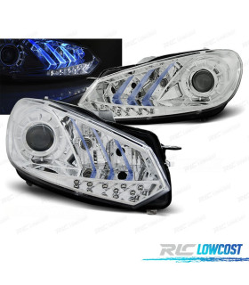 PHARES POUR VOLKSWAGEN VW GOLF 6 08-12 DRL CHROMÉ BLUE LIGHT