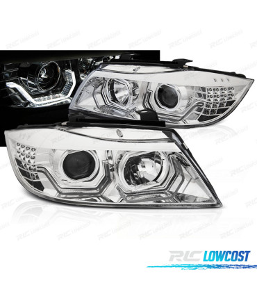 PHARES BMW E90 E91 05-08 ANGEL EYES 3D CHROMÉ