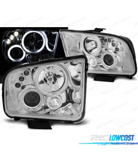 PHARES POUR FORD MUSTANG 04-09 ANGEL EYES LED CHROMÉ