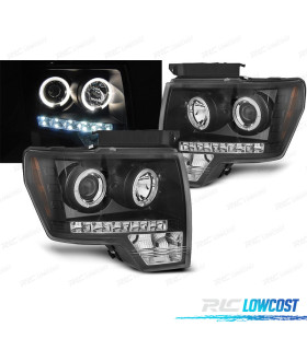 PHARES POUR FORD F150 08-14 ANGEL EYES LED NOIR