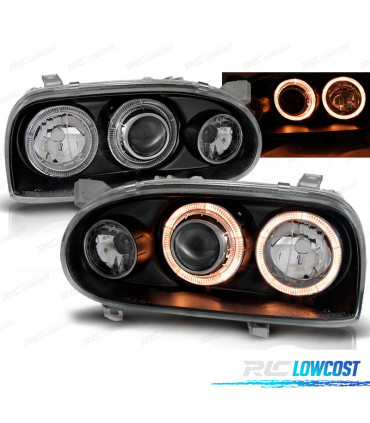 PHARES VOLKSWAGEN VW GOLF 3 ANGEL EYES NOIR + CLIGNOTANT