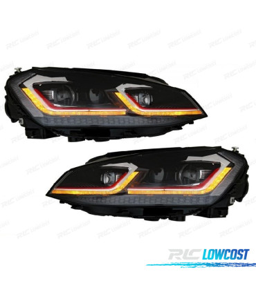 PHARES VOLKSWAGEN VW GOLF 7 12-17 LOOK 7.5 GTI DRL DINAMIQUES ROUGE NOIR