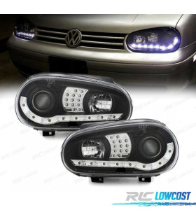 PHARES LED DAYLIGHT VOLKSWAGEN VW GOLF 4 MK IV 97-03 NOIR + FOND CHROMÉ