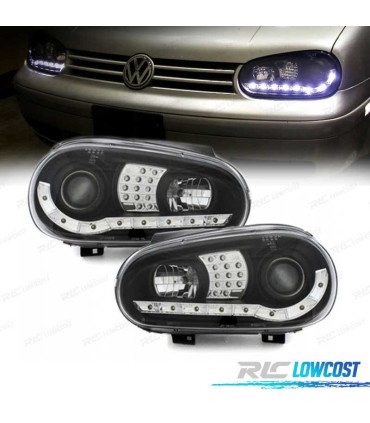 PHARES LED DAYLIGHT VOLKSWAGEN VW GOLF 4 MK IV 97-03 NOIR + FOND CHROMÉ