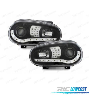 PHARES LED DAYLIGHT VOLKSWAGEN VW GOLF 4 MK IV 97-03 NOIR + FOND CHROMÉ
