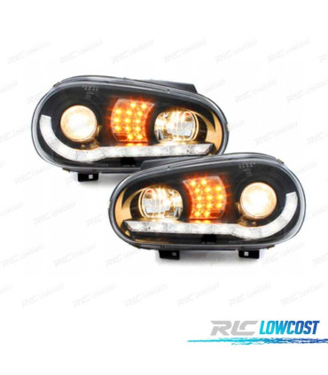 PHARES LED DAYLIGHT VOLKSWAGEN VW GOLF 4 MK IV 97-03 NOIR + FOND CHROMÉ