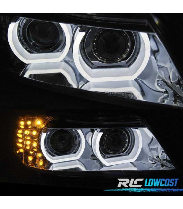 PHARES XÉNON AFS ANGEL EYES U 3D LED POUR BMW E90 E91 08-12 FOND CHROMÉ