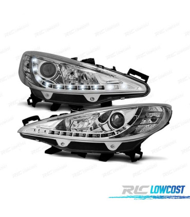 PHARES PEUGEOT 207 06-12 DAYLIGHT LED CHROMÉ + MOTEUR