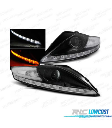PHARES POUR FORD MONDEO MK4 07-10 DAYLIGHT + CLIGNOTANT LED FOND NOIR