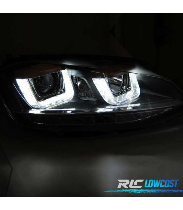 PHARES VOLKSWAGEN VW GOLF 7 12-17 U-TYPE DRL DYNAMIQUES NOIR