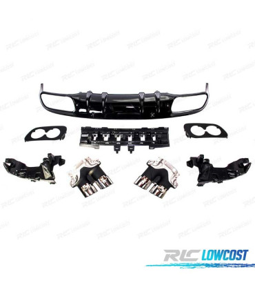 DIFFUSEUR ARRIÈRE MERCEDES CLASSE C C205 COUPÉ 14-18 AMG PDC + EMBOUTS D'ÉCHAPPEMENT CHROMÉS