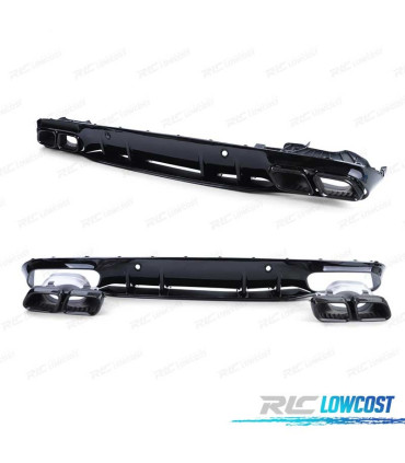 DIFFUSEUR MERCEDES CLASSE C C205 COUPE 15-18 LOOK AMG C63 NOIR BRILLANT + EMBOUTS D'ÉCHAPPEMENT NOIRS