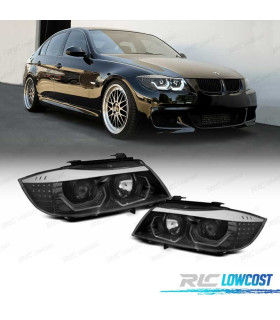 PHARES BMW E90 E91 05-08 YEUX ANGES 3D FOND NOIR CLIGNOTANT LED
