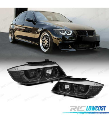 PHARES BMW E90 E91 05-08 YEUX ANGES 3D FOND NOIR CLIGNOTANT LED