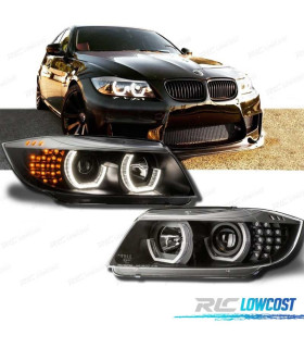 PHARES BMW E90 E91 SÉRIE 3 05-08 ANGEL EYES LED 3D FOND NOIR