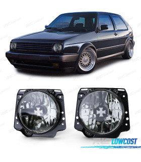 PHARES VOLKSWAGEN VW GOLF 2 83-91 IRON CROSS NOIR FUMÉ