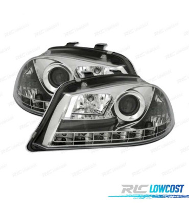 PHARES POUR SEAT IBIZA ET CORDOBA 6L 02-08 DAYLIGHT LED FOND CHROMÉ