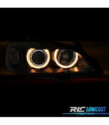 PHARES POUR OPEL ASTRA G 97-04 ANGEL EYES FOND NOIR H7-H7