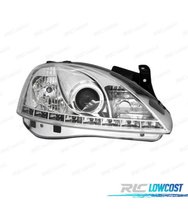 PHARES POUR OPEL CORSA C 00-06 DAYLIGHT LED FOND CHROMÉ
