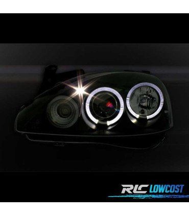 PHARES POUR OPEL CORSA C 00-06 ANGEL EYES FOND NOIR H1-H1
