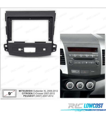 FACADE AUTORADIO 2-DIN GRIS 9" POUR CITROEN C-CROSSER MITSUBISHI OUTLANDER XL PEUGEOT 4007