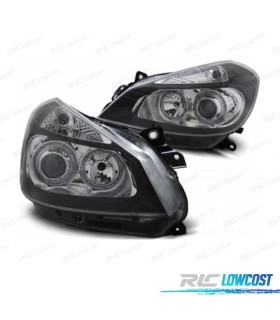 PHARES POUR RENAULT CLIO 05-09 ANGEL EYES FOND NOIR CHROMÉ