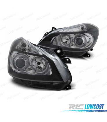 PHARES POUR RENAULT CLIO 05-09 ANGEL EYES FOND NOIR CHROMÉ