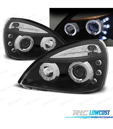 PHARES POUR RENAULT CLIO B 01-05 LED ANGEL EYES FOND NOIR