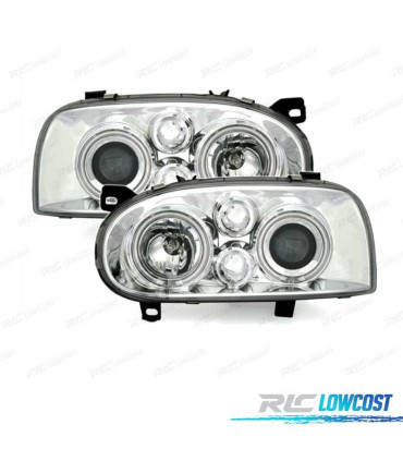 PHARES VOLKSWAGEN VW GOLF 3 ANGEL EYES LOOK MK4 FOND CHROMÉ