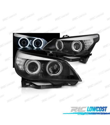PHARES BMW E60 03-07 ANGEL EYES CCFL FOND NOIR