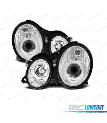 PHARES MERCEDES CLASSE CLK W208 98-02 ANGEL EYES CCFL FOND CHROMÉ