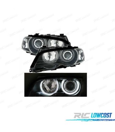 PHARES BMW E46 COUPE 99-03 ANGEL EYES CCFL + CLIGNOTANT FOND NOIR