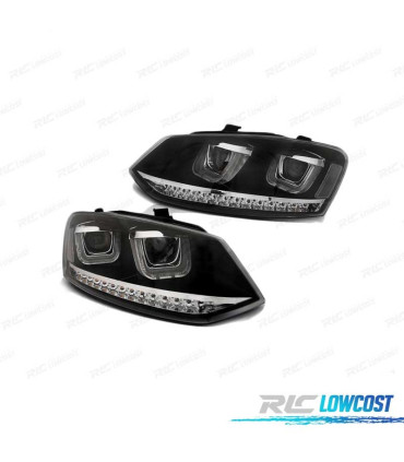 PHARES POUR VOLKSWAGEN VW POLO 6R 09-14 U-TYPE CLIGNOTANTS DYNAMIQUES LED NOIR