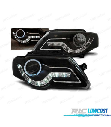 PHARES POUR VOLKSWAGEN VW PASSAT B6 3C 05-10 DAYLIGHT ANGEL EYES NOIR