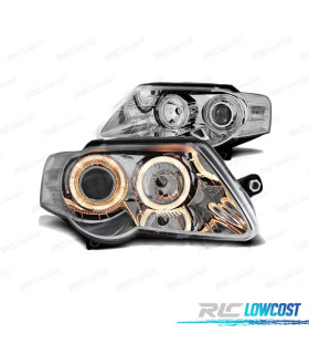 PHARES POUR VOLKSWAGEN VW PASSAT B6 3C 05-10 ANGEL EYES CHROMÉ