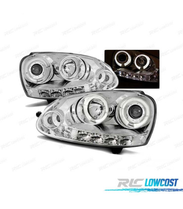 PHARES POUR VOLKSWAGEN VW GOLF 5 03-09 ANGEL EYES + LED CHROMÉ