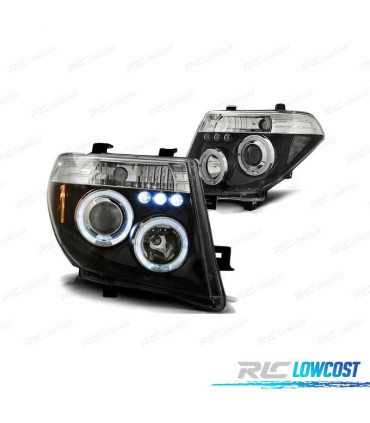PHARES POUR NISSAN NAVARA D40 PATHFINDER 05-10 LED ANGEL EYES NOIR