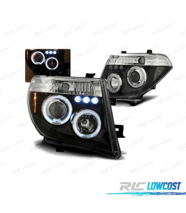 PHARES POUR NISSAN NAVARA D40 PATHFINDER 05-10 LED ANGEL EYES NOIR