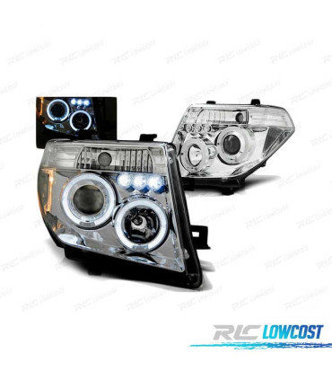 PHARES NISSAN NAVARA D40 PATHFINDER 05-10 LED ANGEL EYES CHROMÉ