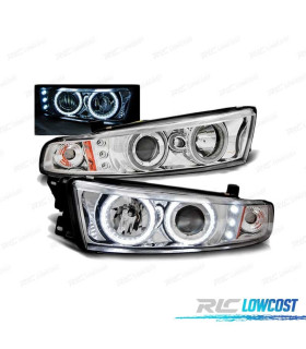 PHARES POUR MITSUBISHI GALANT 8 EA0 96-06 ANGEL EYES CCFL +LED CHROMÉ