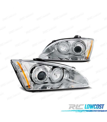 PHARES POUR FORD FOCUS II 04-08 ANGEL EYES CHROMÉ H1 H7