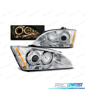 PHARES POUR FORD FOCUS II 04-08 ANGEL EYES CHROMÉ H1 H7