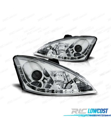 PHARES LED DAYLIGHT POUR FORD FOCUS 1 98-01 CHROMÉ
