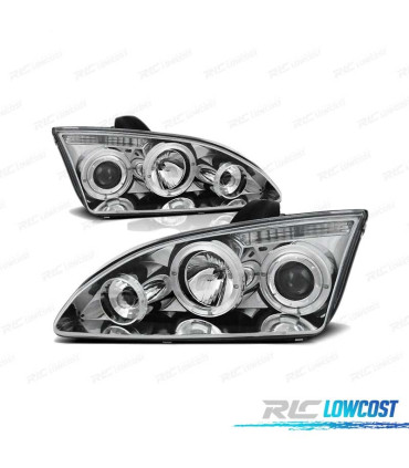 PHARES POUR FORD FOCUS II 04-08 ANGEL EYES CHROMÉ H1 H1