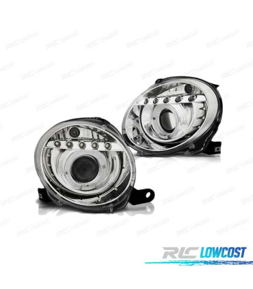 PHARES POUR FIAT 500 07- ANGEL EYES LED CHROMÉ