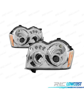 PHARES LED ANGEL EYES JEEP GRAND CHEROKEE 05-08 CHROMÉ