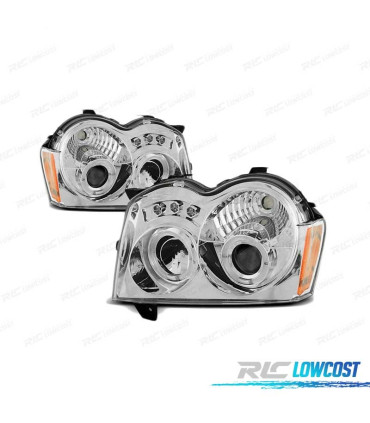 PHARES LED ANGEL EYES JEEP GRAND CHEROKEE 05-08 CHROMÉ