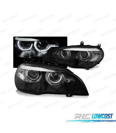 PHARES POUR BMW X5 E70 07-10 ANGEL EYES 3D-DRL NOIR