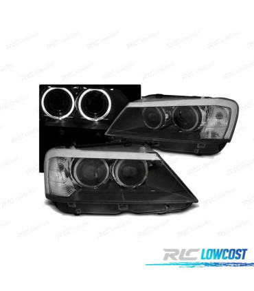 PHARES POUR BMW X3 F25 10-14 LED ANGEL EYES NOIR