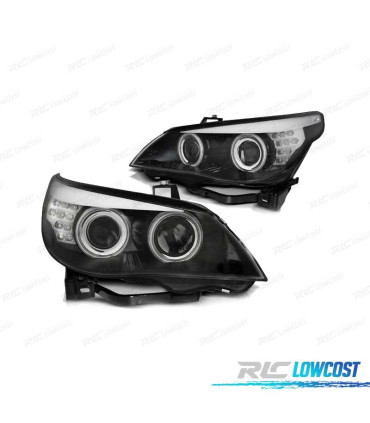 PHARES BMW E60 E61 03-07 ANGEL EYES LED CCFL + CLIGNOTANT LED NOIR